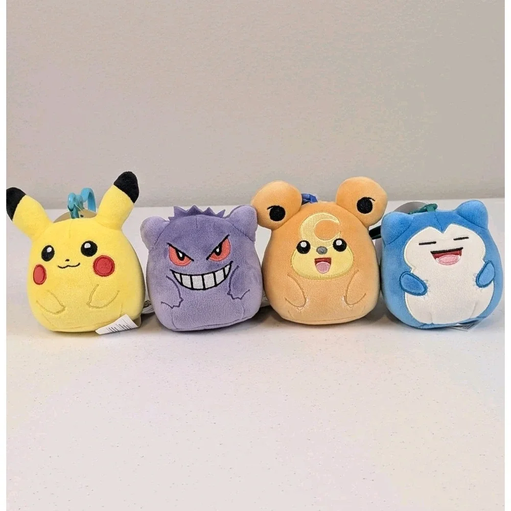 Squishmallow Pokemon Clip Set 4 Total Pikachu Snorlax Gengar Teddiursa NWT 2025